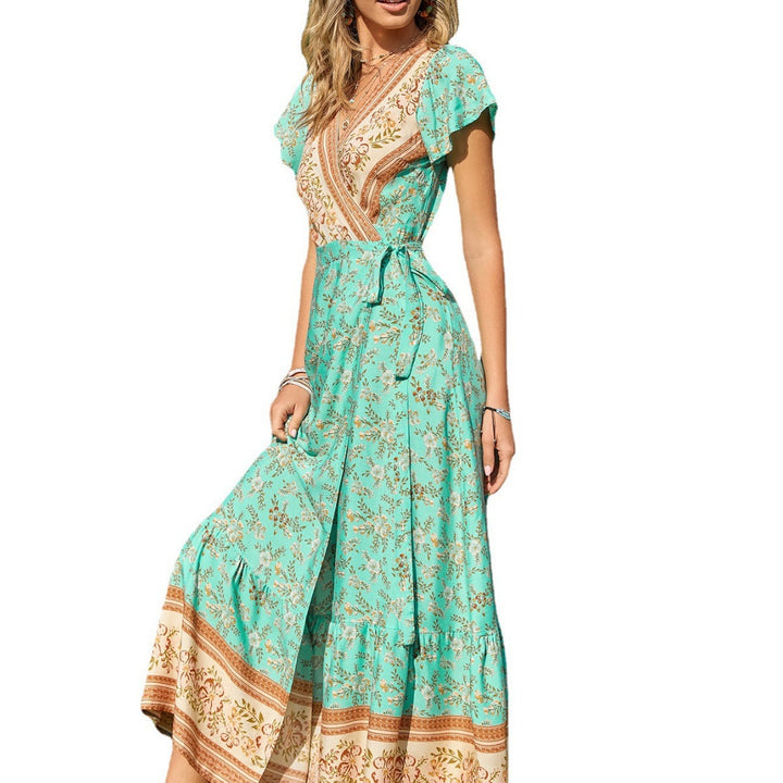 Dame Floral Broderet Vafledress med korte ærmer Stilla