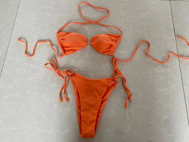 Dame bandeau-bikini med gyldne accenter Skovae