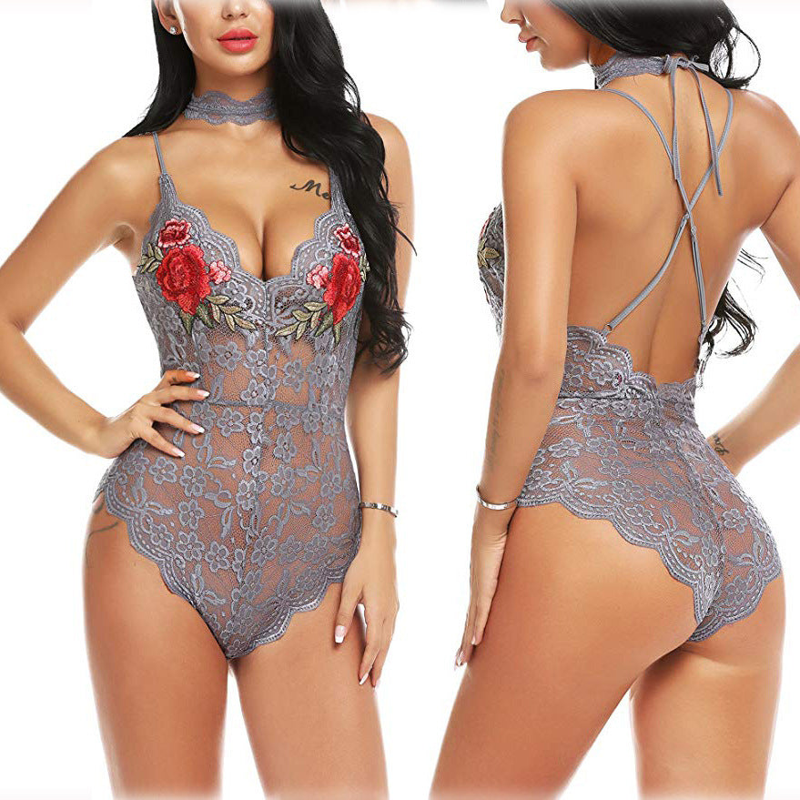 Dame Broderet Floral Spids Teddy Sæt Stilla