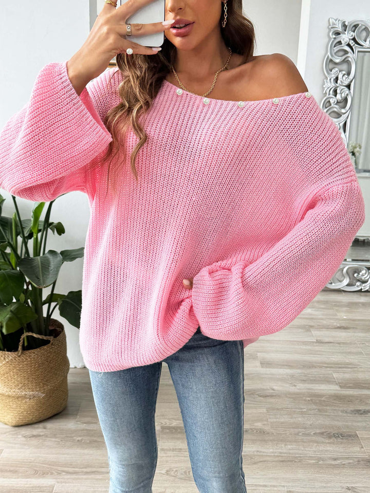 Damer behagelig strikpullover med løs pasform og elegante perledetaljer Stilla