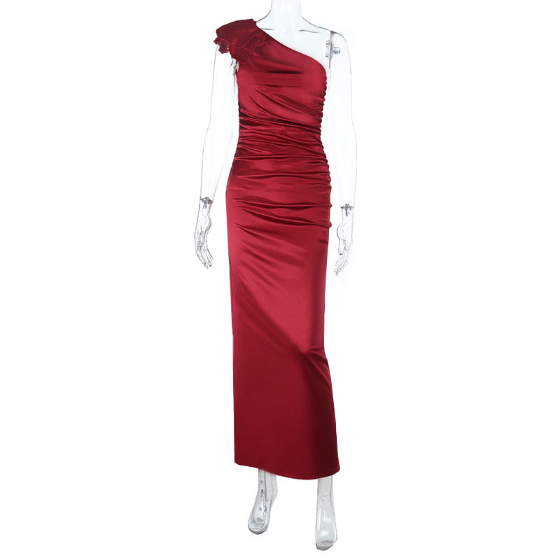 Dame Elegant One-Shoulder Kjole med Draperinger Skovae