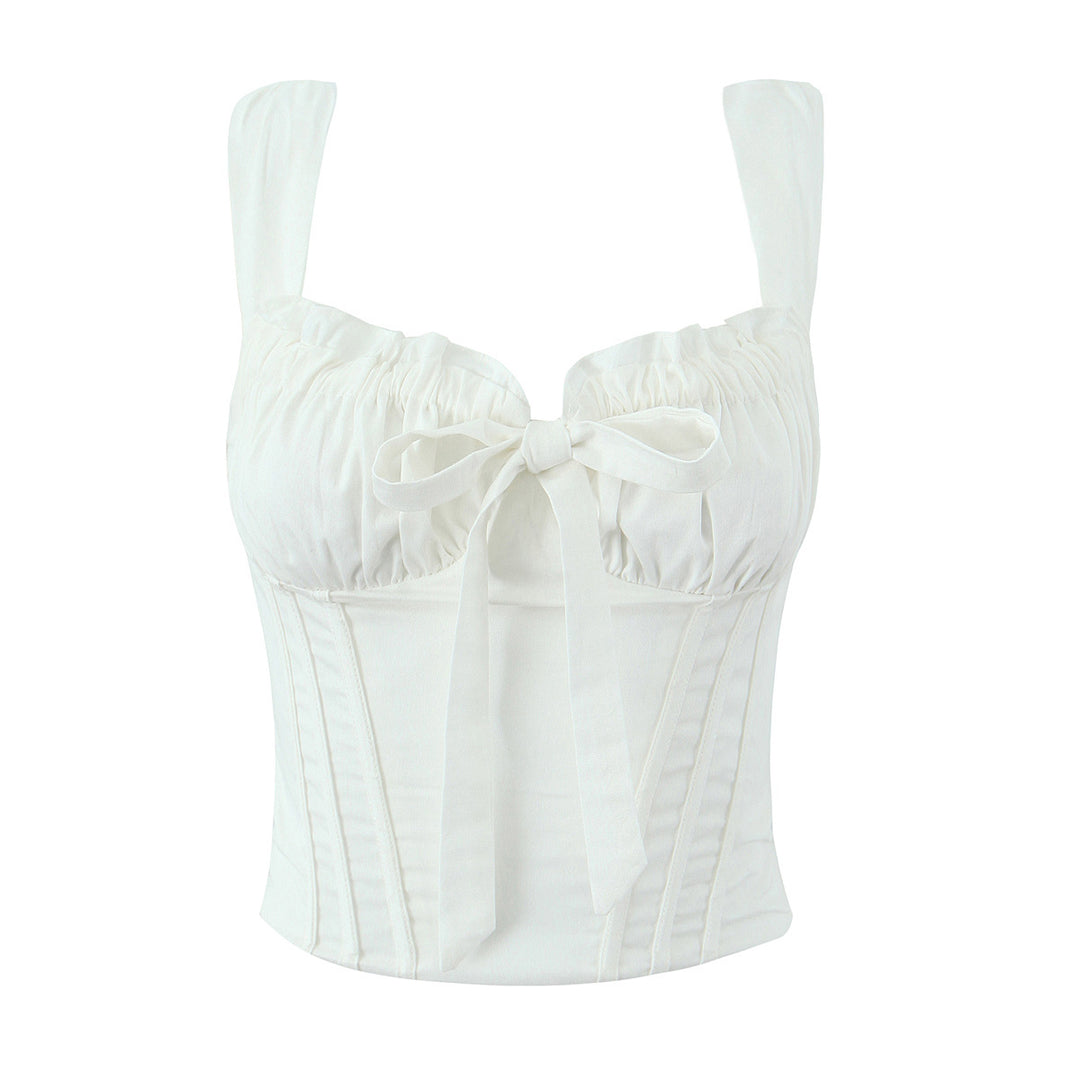 Dame snøret korset top med rynker og dekorativt bindebånd Stilla