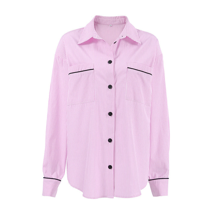 Dame stribet overshirt med kontrasterende knapdetaljer Stilla