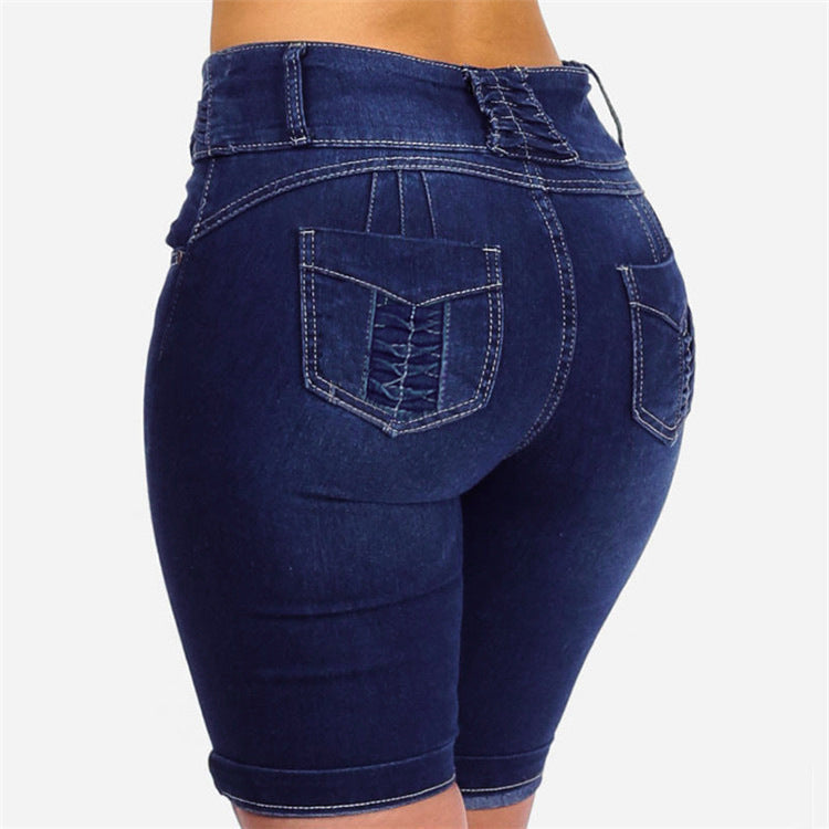 Dame jeansshorts med høj talje og dekorative knapdetaljer Stilla