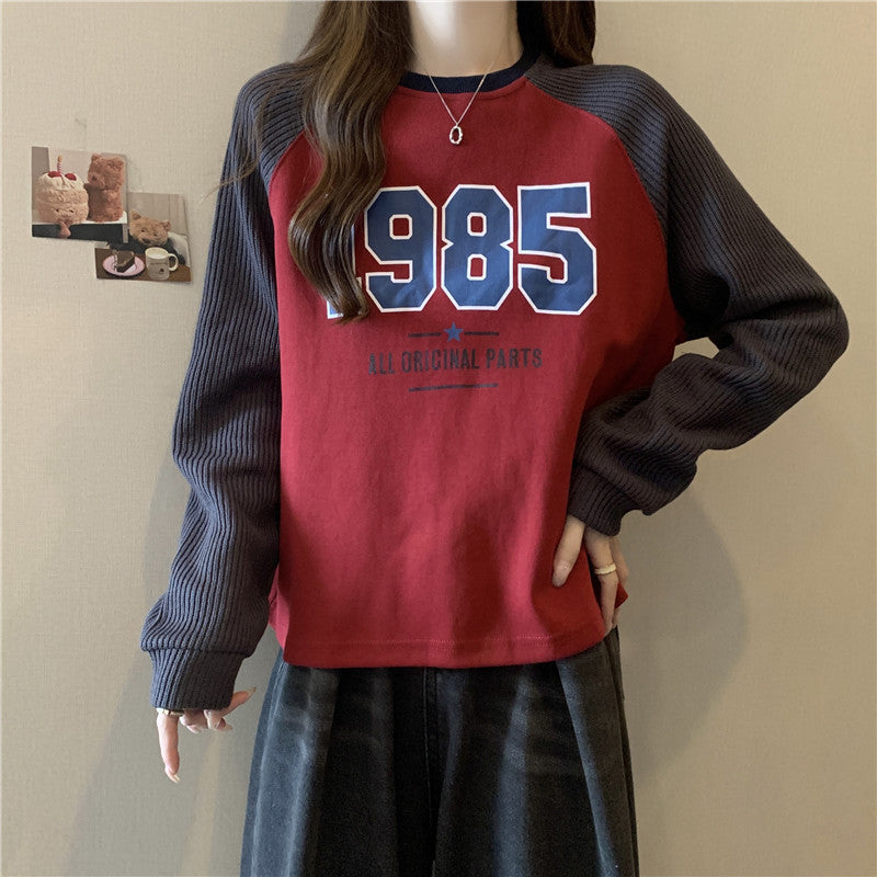 Femme Relaxed Fit Grafik Sweatshirt med kontrast ribærmer Stilla