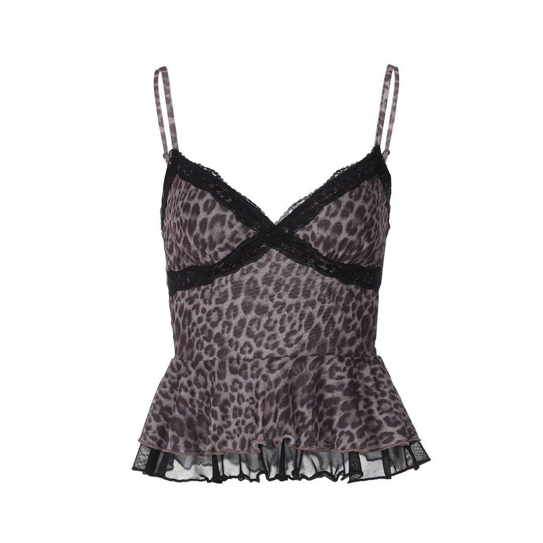 Dame Peplum-top med spidsdetaljer og elegant leopardmønster Stilla