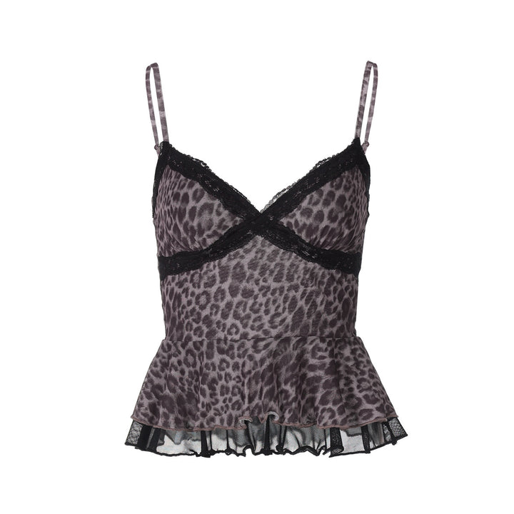 Dame Peplum-top med spidsdetaljer og elegant leopardmønster Stilla