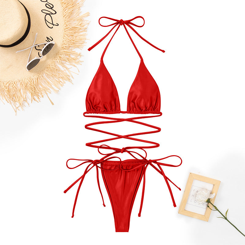 Dame Tie-Back Triangle Bikini-Sæt med krydsede accenter Stilla