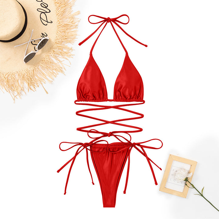 Dame Tie-Back Triangle Bikini-Sæt med krydsede accenter Stilla