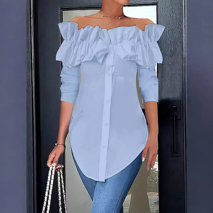 Damebluse med voluminøse flæsedetaljer Stilla
