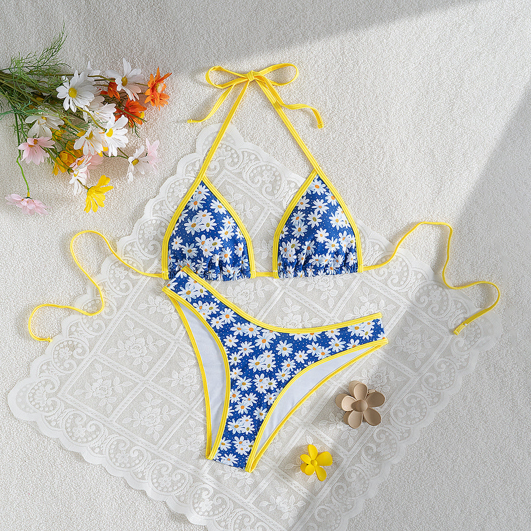 Dame blomster mønster bikini sæt med justerbare stropper og høj benudskæring Skovae
