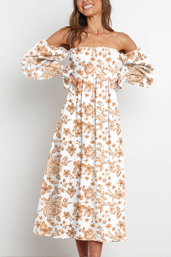 Stilla | Off Shoulder Smocked Midi Kjole