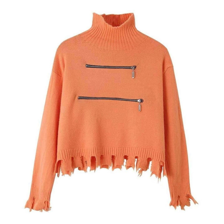 Dame Modisch Strikpullover med Ståkrave og Lynlåsdetaljer Stilla