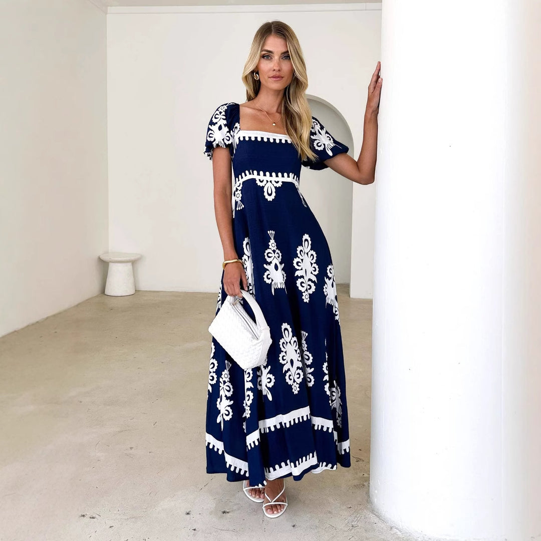 Dame maxi kjoler med elegante flæse detaljer og blomster mønster Skovae