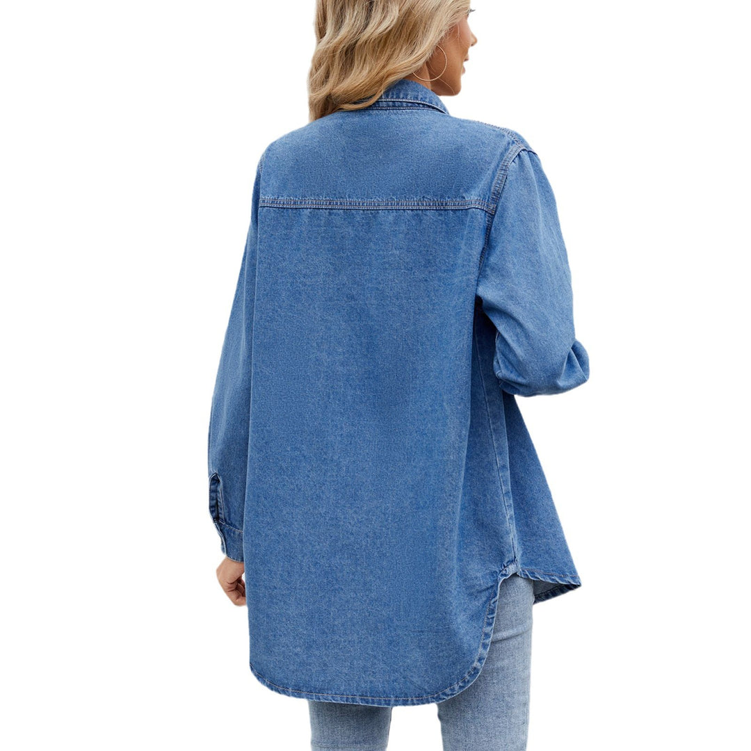 Dame Oversized Denim-Skjortejakke med brystlommer og afslappet snit Stilla