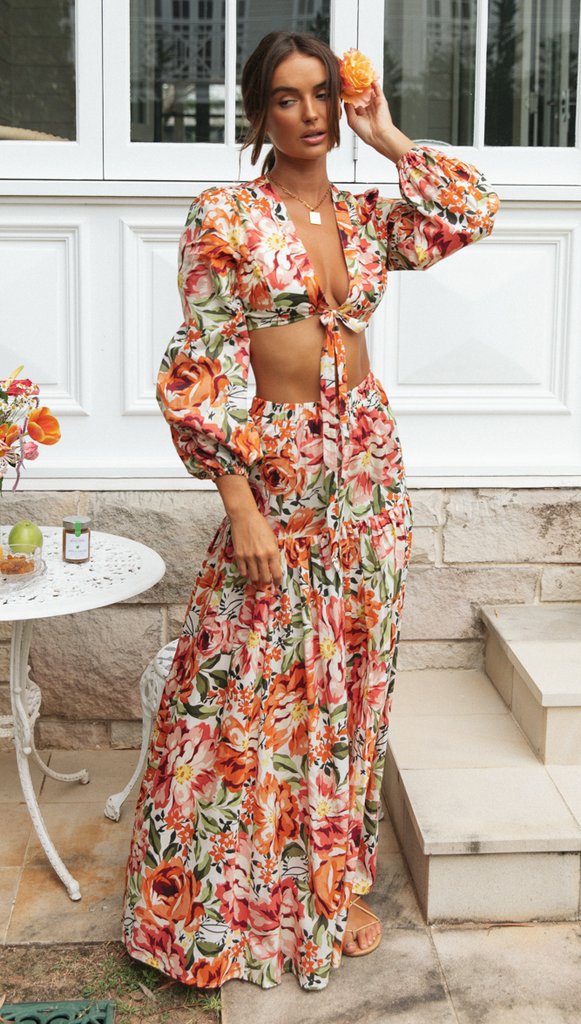 Kvinders Boho-Chic Maxi Kjole med Flæser og Puff Ærmer Stilla