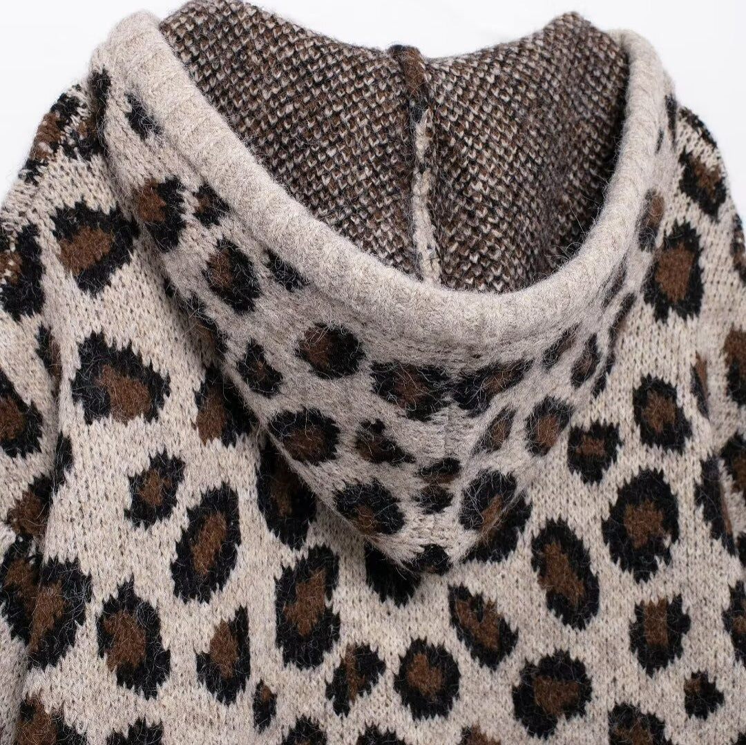 Femme Cozy Leopardskinds mønster Hoodie Sweatshirt Stilla