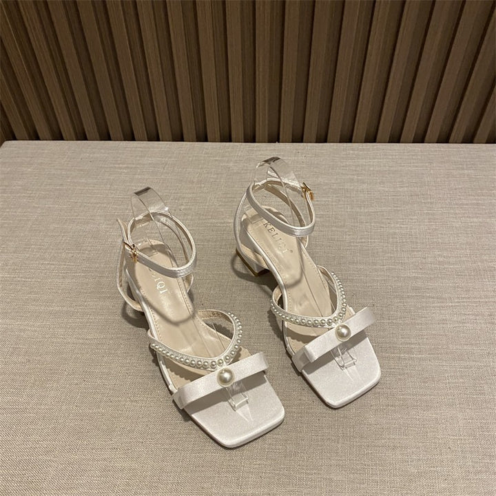 Femme Elegante Open-Toe Blokhæl Sandaler med Perle Detaljer Stilla