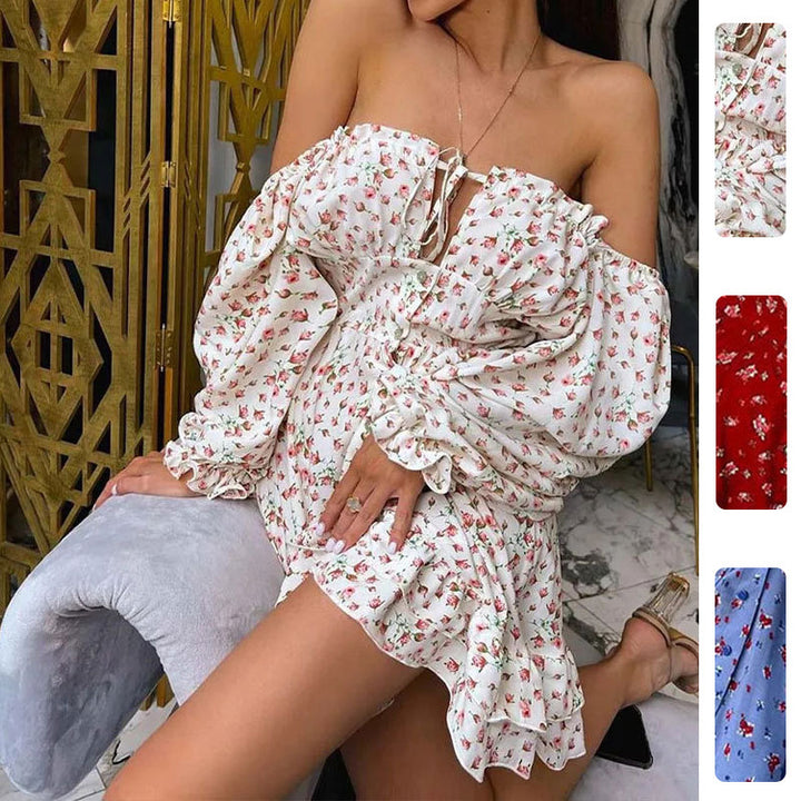 Kvinders Off-Shoulder Kjole med Blomstermønstre og Ruffle Detaljer Stilla