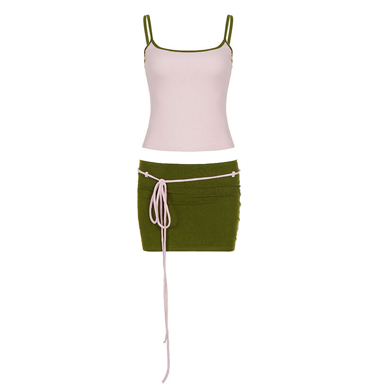 Dame Sporty Tanktop med høj talje og bindebåndskørt Skovae