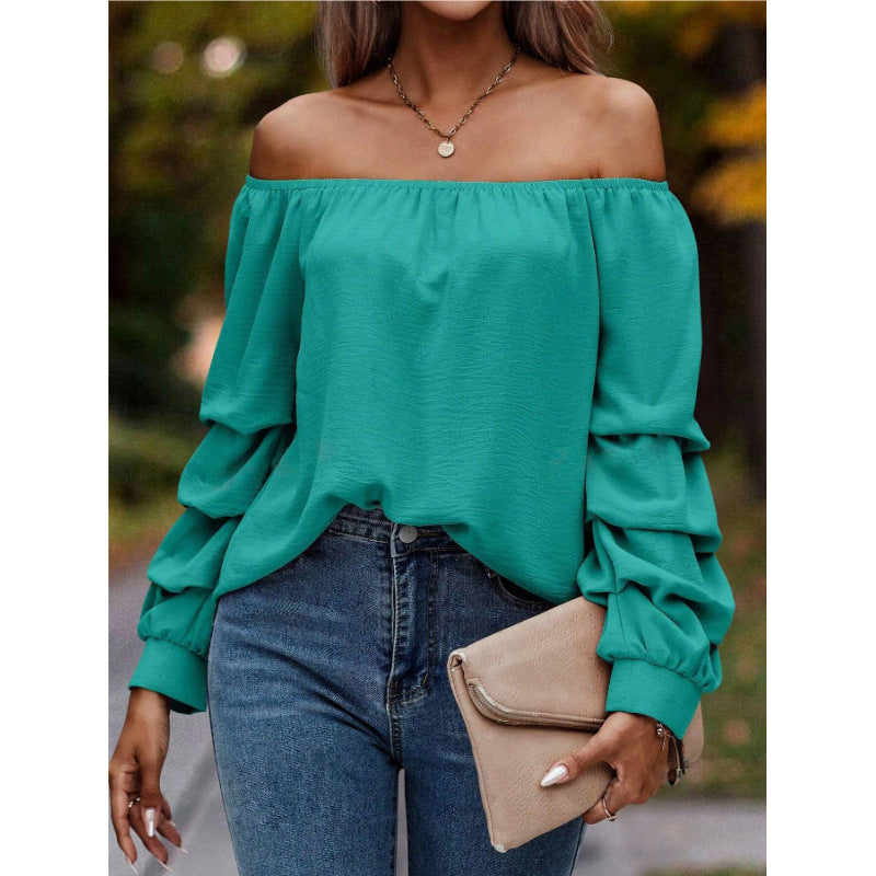 Dame Off-Shoulder Bluse med volumenærmer og elastisk kant Stilla