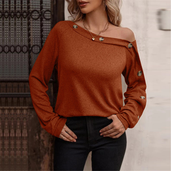 Dame Off-Shoulder Top med dekorative knapdetaljer og afslappet pasform Stilla