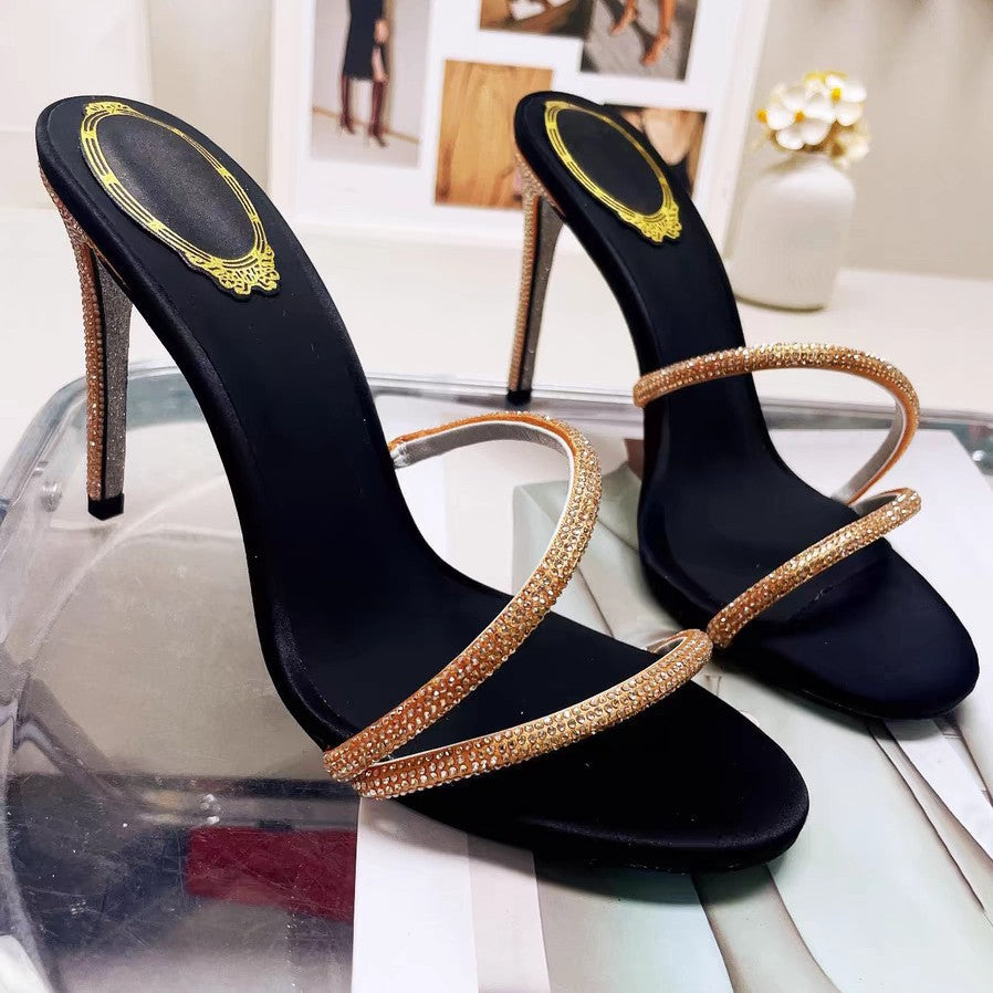Femme Strass-besatte Riemchen High Heel Sandaler Stilla