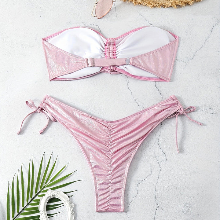 Dame Bandeau-Bikini Sæt med Rynkning og sexy Cut-Out Stilla