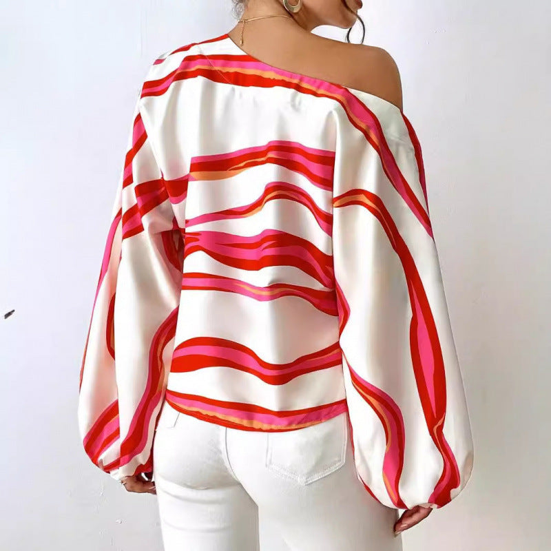 Femme Off-Shoulder Satinbluse med ballonærmer Stilla