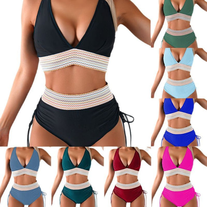 Dame Høj talje Bikini-sæt med justerbart design og elegant Jacquard-bordør Stilla