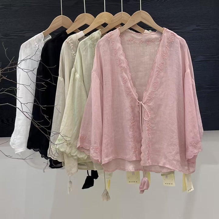 Femme Letvægts Broderet Kimono Bluse Stilla