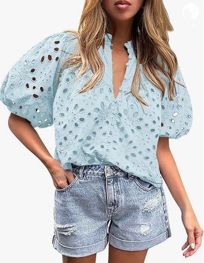 Dame elegant bluse med spids Stilla