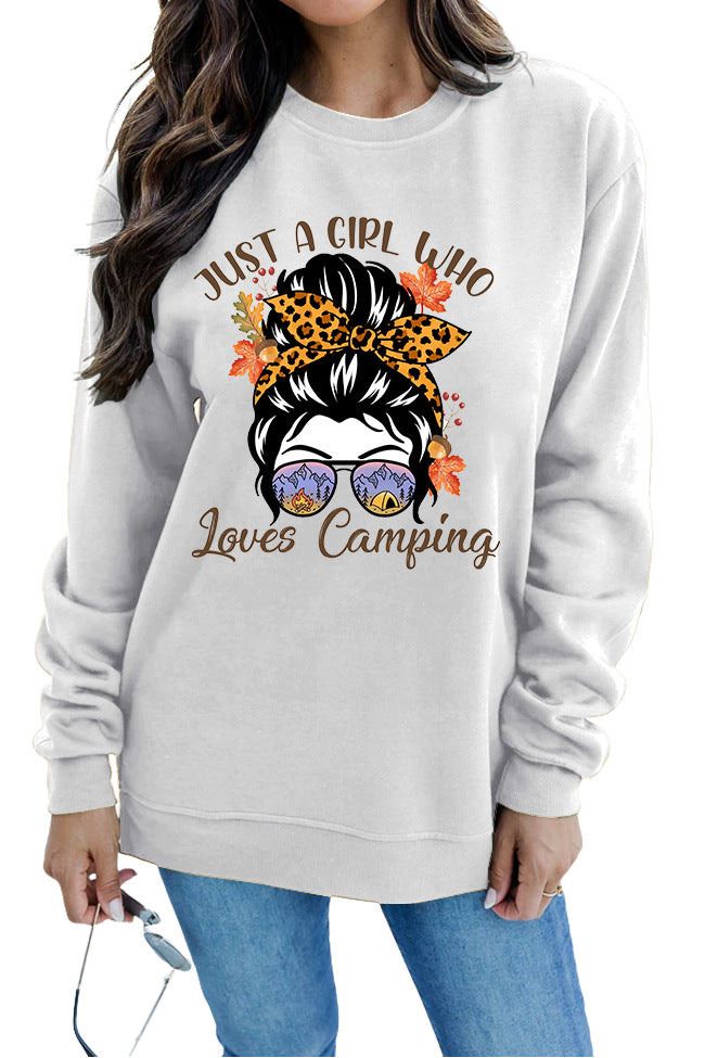 Kvinders sweatshirt med kunstnerisk campingmotiv Stilla