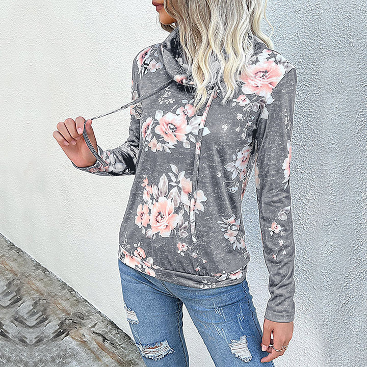 Dame hyggelig hoodie med blomsterdesign og afslappet snit Stilla