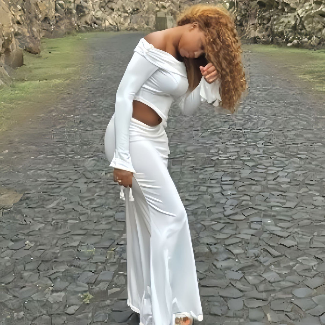 Dame Elegante Off-Shoulder-Maxi-Kjole med Flæsedetaljer Stilla