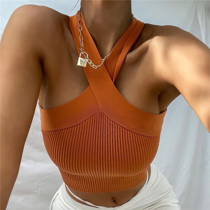 Dame Crop-Top med stilfuldt krydsbånddesign Skovae