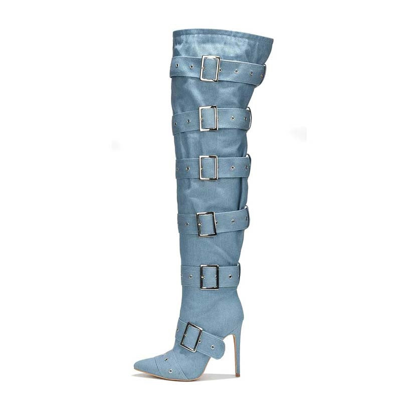 Femme Over-kneet Stiletto Støvler med iøjnefaldende spænde-design Stilla