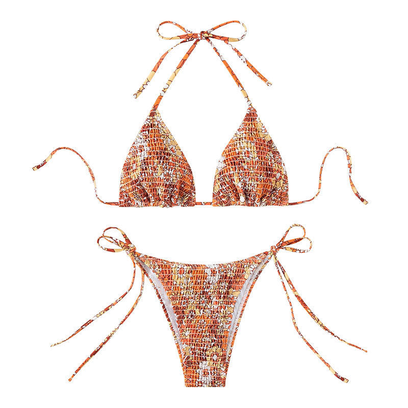 Dame triangle-bikini med florale ruffles detaljer og justerbare stropper Skovae