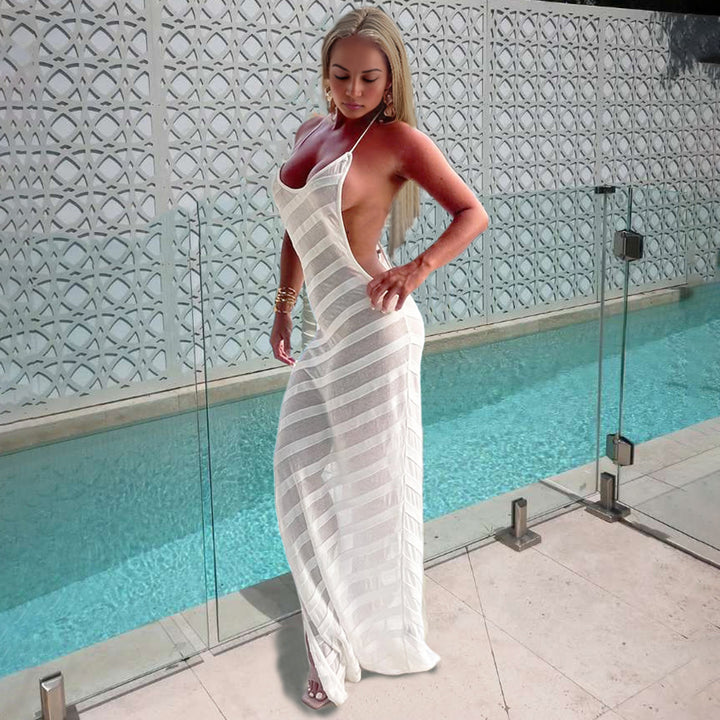 Dame Elegant Strandkjole med gennemsigtige indsatser og smal pasform Skovae