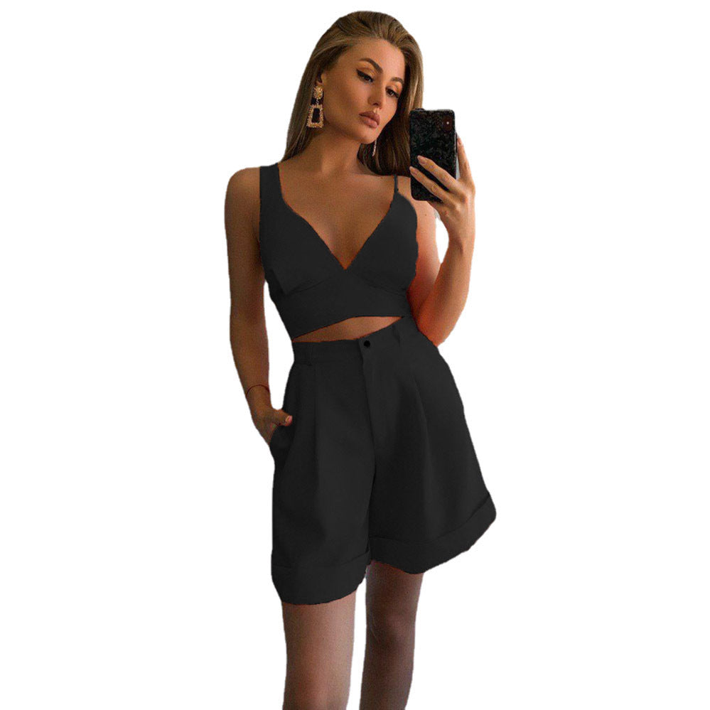 Dame Cropped Top og High-Waisted Shorts Sæt Stilla