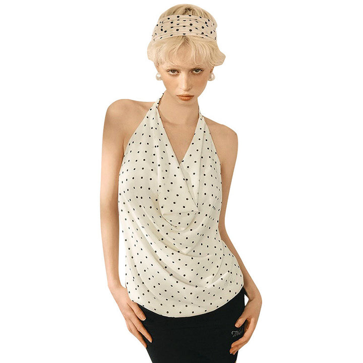 Damen Top mit elegantem Wasserfallausschnitt und Punktedesign Skovae