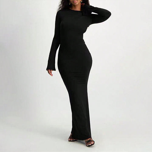 Kvinder Elegant Langærmet Maxi Kjole med Bodycon Silhuet og Nøglehulsudskæring Stilla