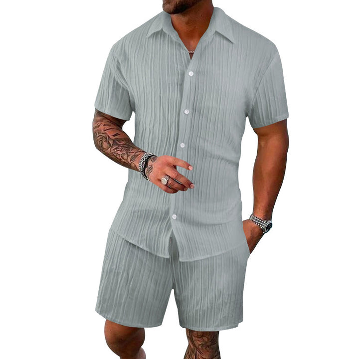 Herrer kortærmet skjorte og shorts sæt med struktureret design Stilla