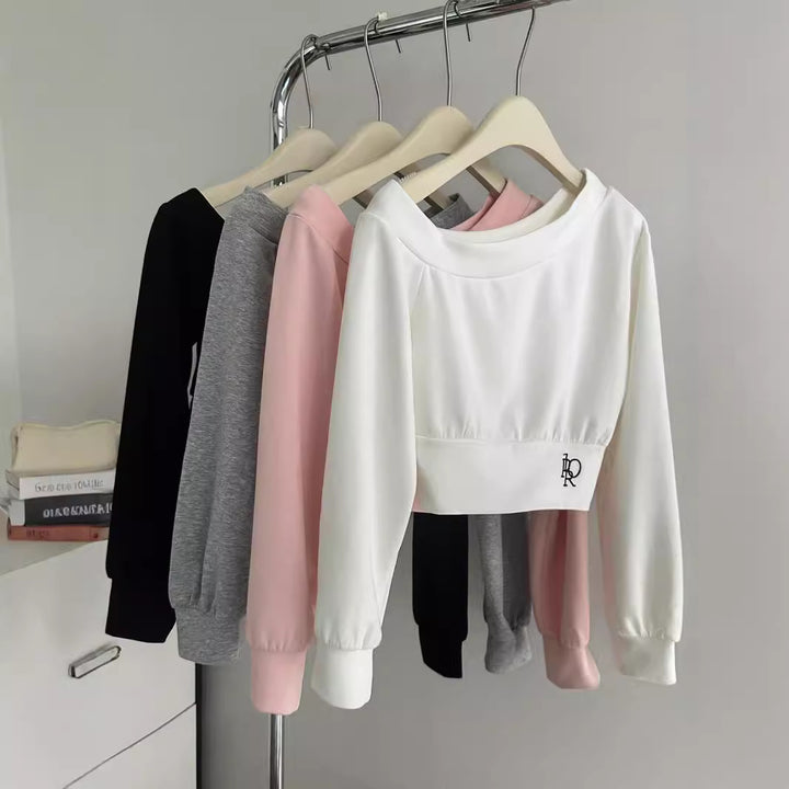 Dame Cropped Langærmet Sweatshirt med elegante Puffærmer Stilla