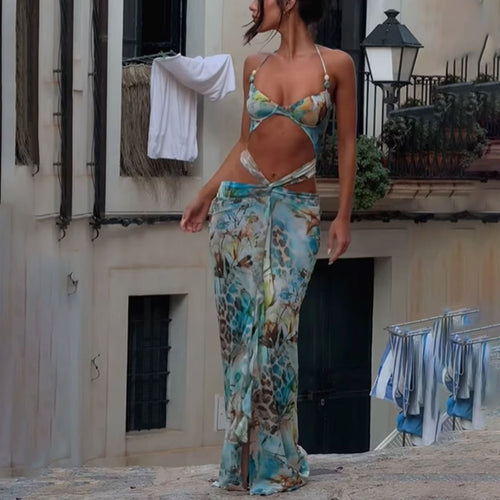 Dame bikini-sæt med legende blomster top og højtaljet bukser Stilla