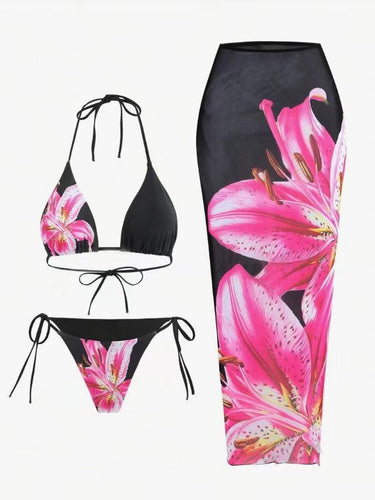 Dame bikini-sæt med blomsterkjole og justerbare stropper Stilla