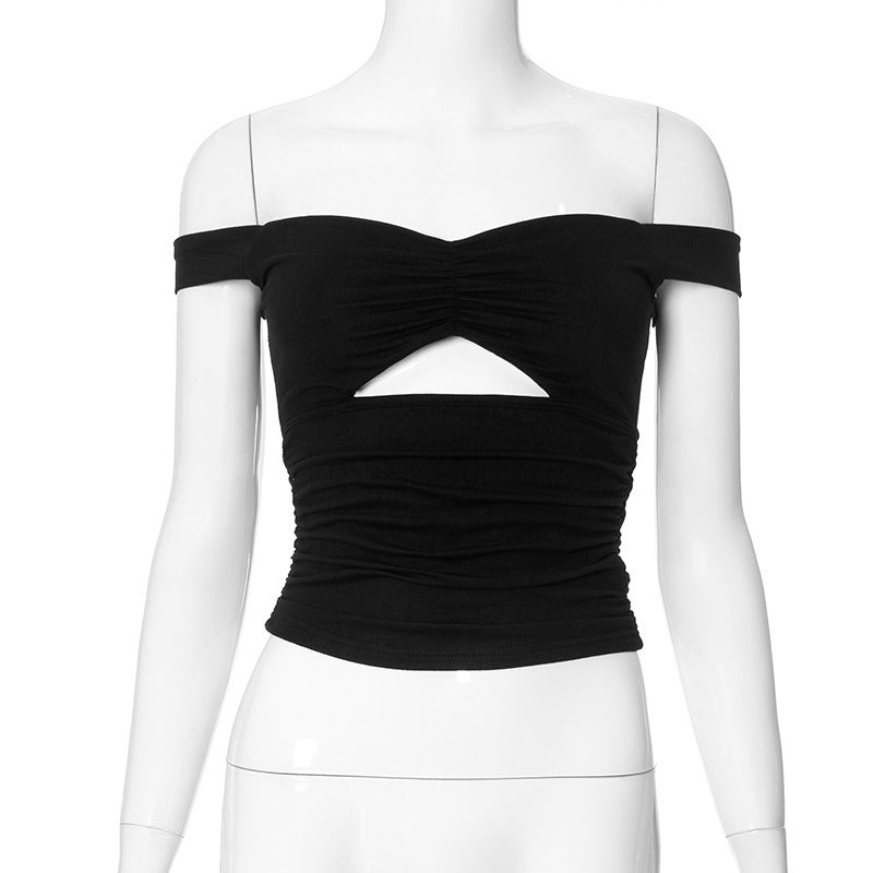 Dame elastisk Off-Shoulder Top med rynk og udskæring Skovae