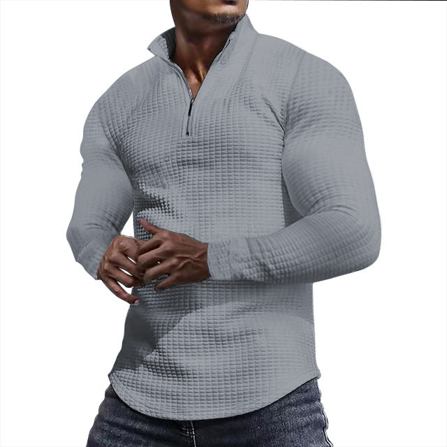 Herrer Sporty Langærmet T-shirt med struktureret overflade og moderne stålkrave Stilla