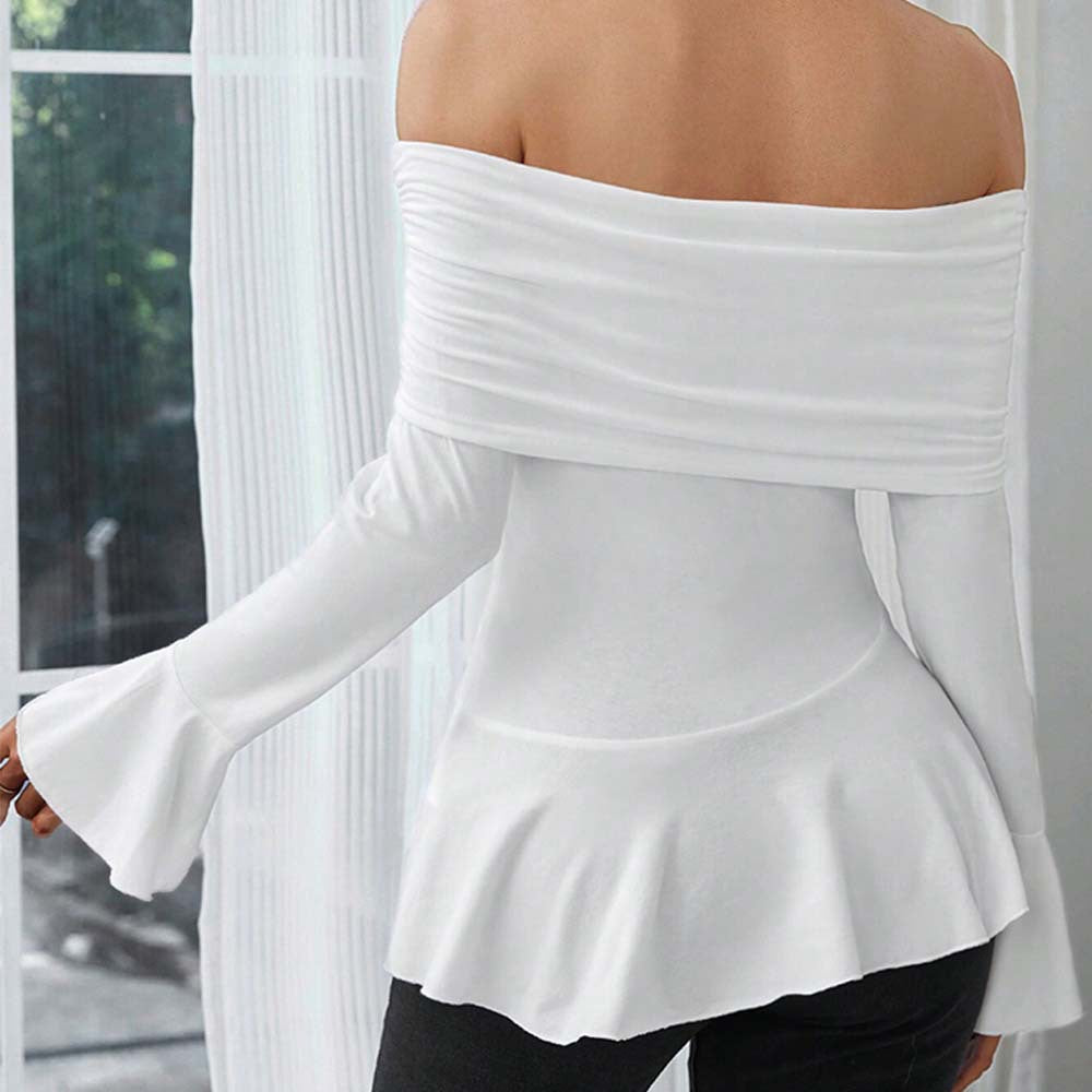 Damer Off-Shoulder Top med Stilfulde Volanter og Lange Ærmer Stilla