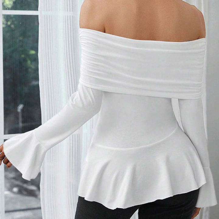 Damer Off-Shoulder Top med Stilfulde Volanter og Lange Ærmer Stilla